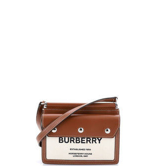 Burberry Logo Title Pocket Crossbody Bag Canvas and Leather Mini