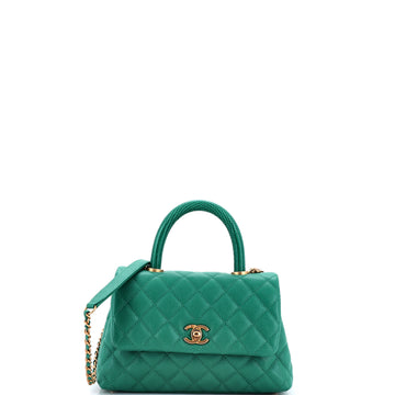 Chanel Coco Top Handle Bag Quilted Caviar with Lizard Embossed Handle Mini