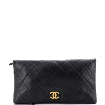 Chanel CC Foldover Clutch Quilted Lambskin Large