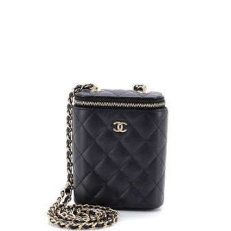 Chanel Vertical Classic Vanity Case with Chain Quilted Caviar Small