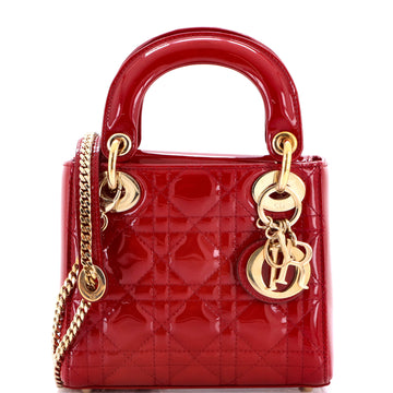 Christian Dior Lady Dior Chain Bag Cannage Quilt Patent Mini