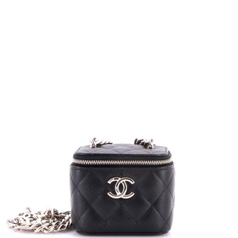 Chanel Coco Enamel Strap Vanity Case with Chain Quilted Caviar Mini