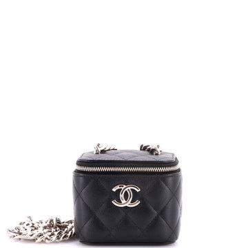 Chanel Coco Enamel Strap Vanity Case with Chain Quilted Caviar Mini