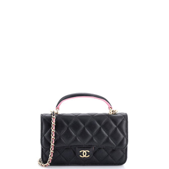 Chanel Classic Top Handle Flap Phone Holder with Chain Quilted Lambskin