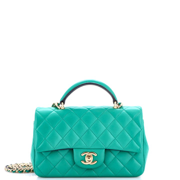 Chanel Classic Single Flap Top Handle Bag Quilted Lambskin Mini