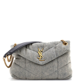 Saint Laurent Loulou Puffer Shoulder Bag Quilted Vintage Denim Small