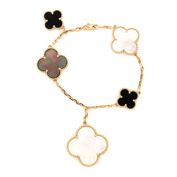 Van Cleef & Arpels Magic Alhambra 5 Motifs Bracelet 18K Yellow Gold with Mother of Pearl and Onyx