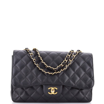 Chanel Classic Double Flap Bag Quilted Caviar Jumbo