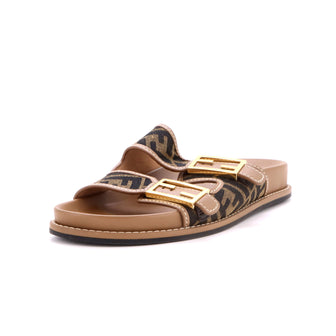 Fendi Women's Feel Slide Sandals Zucca Canvas and Leather