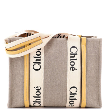Chloe Woody Tote Canvas with Leather Medium