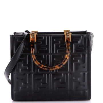 Fendi Sunshine Shopper Tote Zucca Embossed Leather Small