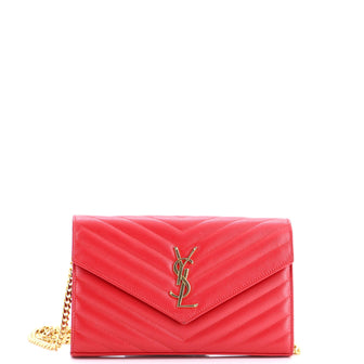 Saint Laurent Classic Monogram Wallet on Chain Matelasse Chevron Leather Medium