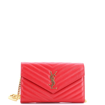 Saint Laurent Classic Monogram Wallet on Chain Matelasse Chevron Leather Medium