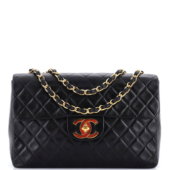 Chanel Vintage Classic Single Flap Bag Quilted Lambskin Maxi