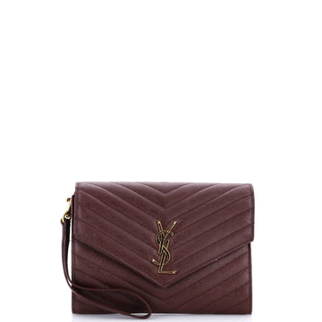 Saint Laurent Classic Monogram Envelope Wristlet Clutch Mixed Matelasse Leather