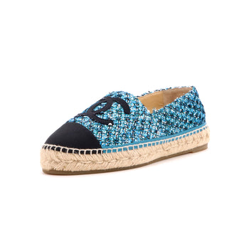 Chanel Women's CC Cap Toe Espadrilles Sequin Embellished Tweed with Grosgrain