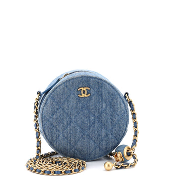 Chanel Pearl Crush Round Clutch with Chain Quilted Denim