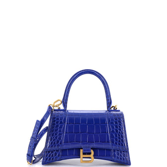 Balenciaga Hourglass Top Handle Bag Crocodile Embossed Leather Small