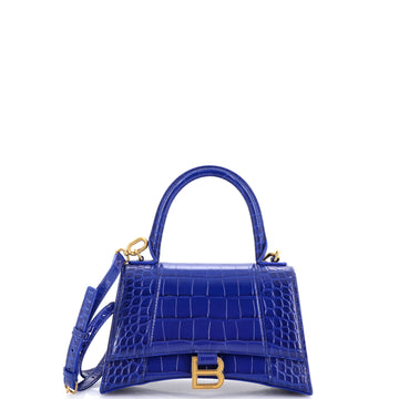 Balenciaga Hourglass Top Handle Bag Crocodile Embossed Leather Small