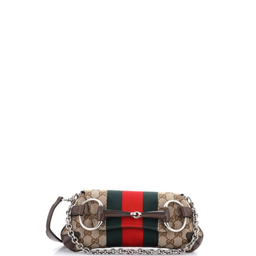Gucci Horsebit NM Web Chain Clutch GG Canvas Small