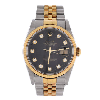 Rolex Oyster Perpetual Datejust Automatic Watch Stainless Steel and Yellow Gold with Diamond Markers 36