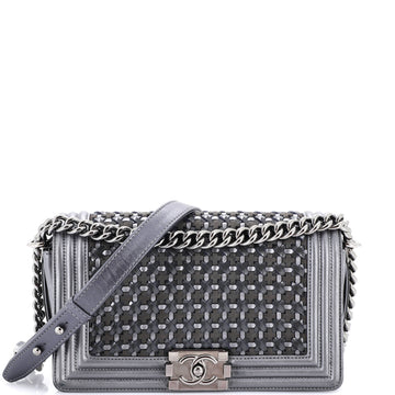 Chanel Boy Flap Bag Woven Leather Old Medium