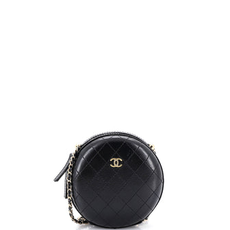 Chanel Round Chain Crossbody Bag Stitched Calfskin Small