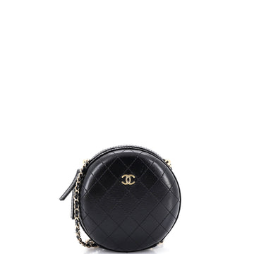 Chanel Round Chain Crossbody Bag Stitched Calfskin Small
