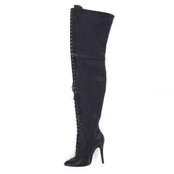 Gucci Women's Harriet Over The Knee Boots Leather and Python Embossed Leather