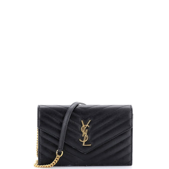 Saint Laurent Classic Monogram Wallet on Chain Matelasse Chevron Leather Small