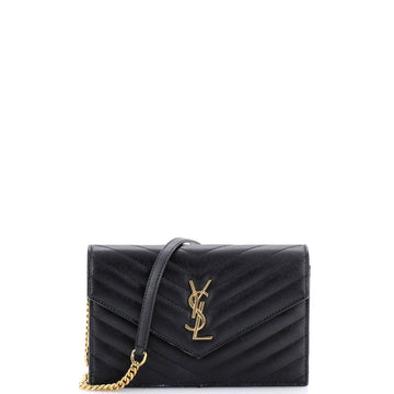 Saint Laurent Classic Monogram Wallet on Chain Matelasse Chevron Leather Small