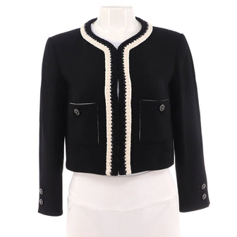 Chanel Women's Braid Trim Two Pocket Collarless Jacket Silk