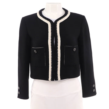 Chanel Women's Braid Trim Two Pocket Collarless Jacket Silk