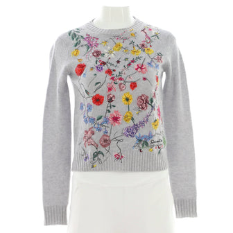 Christian Dior Women's Floral Crewneck Sweater Embroidered Cashmere