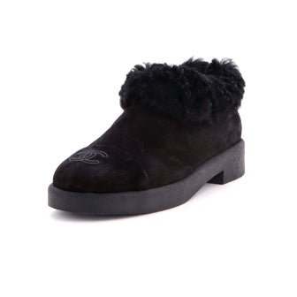 Chanel Women's CC Cap Toe Ankle Boots Suede and Shearling