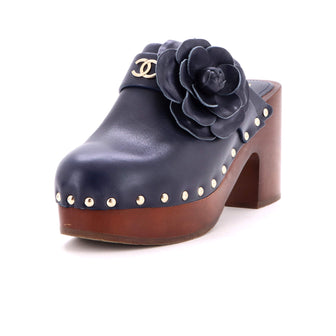 Chanel Women's CC Camellia Clogs Studded Leather