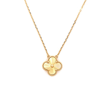 Van Cleef & Arpels Vintage Alhambra Pendant Necklace Guilloche 18K Yellow Gold