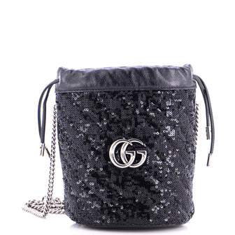 Gucci GG Marmont Bucket Bag Diagonal Quilted Sequins Mini
