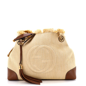 Gucci Soho Chain Strap Shoulder Bag Straw and Leather Medium