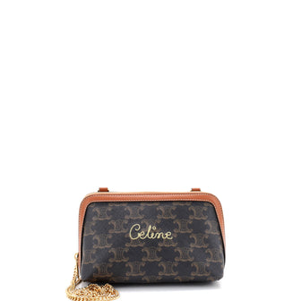 Celine Zip Around Chain Clutch Embroidered Triomphe Coated Canvas