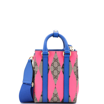 Gucci Convertible Open Tote Rhombus GG Coated Canvas with Leather Mini