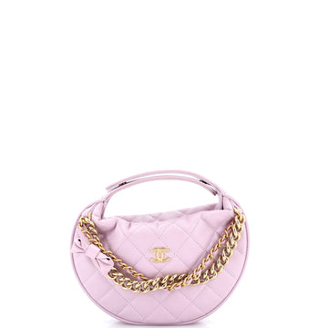 Chanel Double Chain Bow Hobo Pouch Quilted Caviar Mini