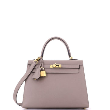 Hermes Kelly Handbag Grey Epsom with Gold Hardware 25
