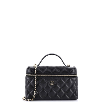 Chanel Classic Top Handle Slim Vanity Case with Chain Quilted Caviar Small