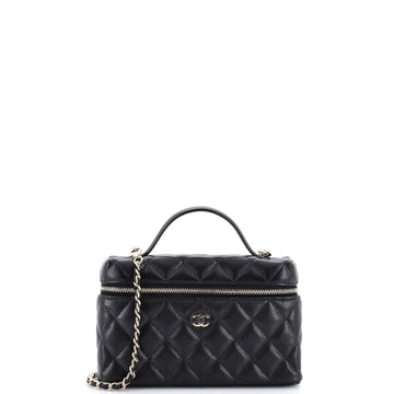 Chanel Classic Top Handle Slim Vanity Case with Chain Quilted Caviar Small