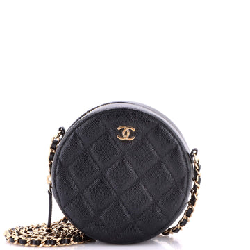Chanel Round Clutch with Chain Quilted Caviar Mini