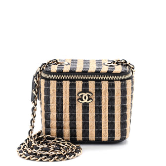 Chanel Classic Vanity Case with Chain Striped Raffia and Jute Mini