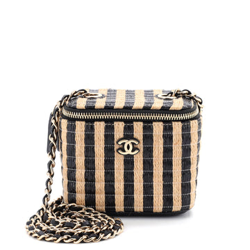 Chanel Classic Vanity Case with Chain Striped Raffia and Jute Mini
