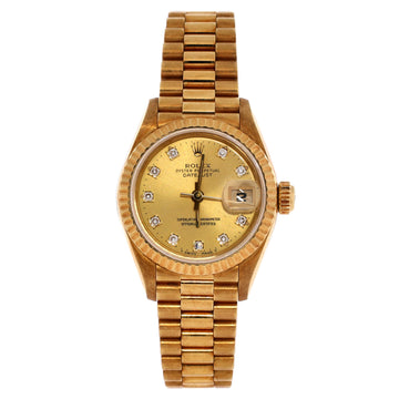 Rolex Oyster Perpetual Datejust Automatic Watch Yellow Gold with Diamond Markers 26