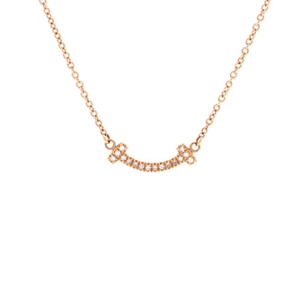 Tiffany & Co. T Smile Pendant Necklace 18K Rose Gold with Diamonds Mini